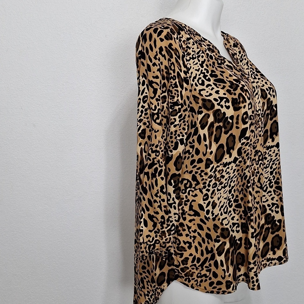 New Directions Brown Black Academia Animal Print Mobwife Relaxed Fit Blouse XL - Picture 9 of 14